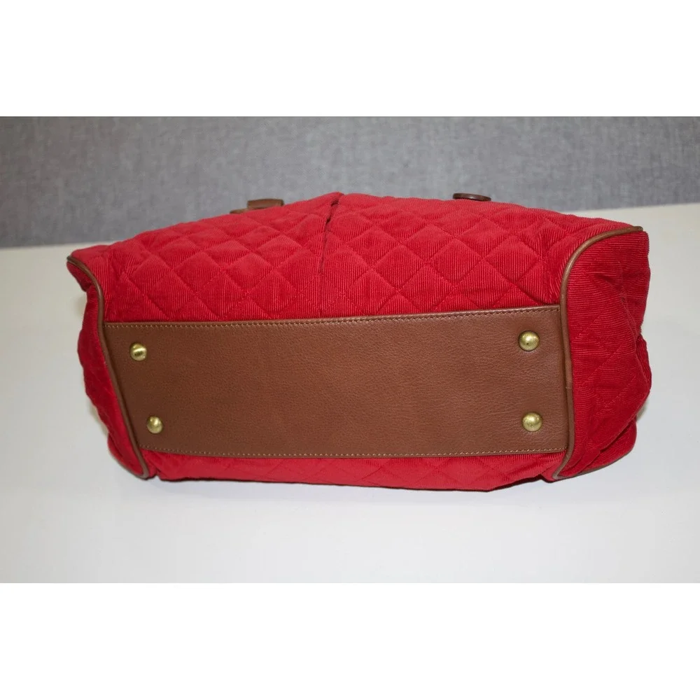 Vera Bradley Satchel Canyon Collection Women Red Quilted Corduroy Leather Trim